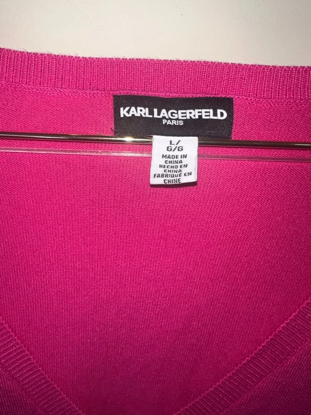 Karl Lagerfeld Paris Pink V Neck Sweater Button Sleeve Women’s‎ Large - Picture 9 of 11